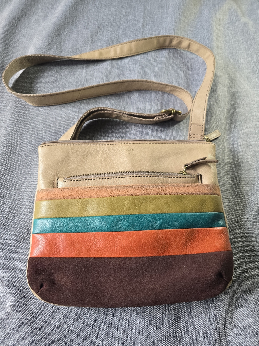 Fossil Leather Crossbody Bag with Multicolor Stripes
